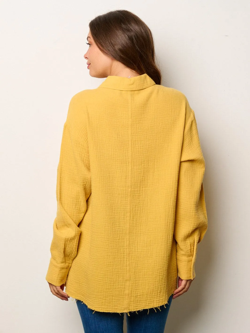 WOMEN'S LONG SLEEVE BUTTON UP FRONT POCKET BLOUSE TOP