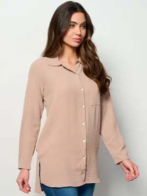 WOMEN'S LONG SLEEVE BUTTON UP FRONT POCKET BLOUSE TOP