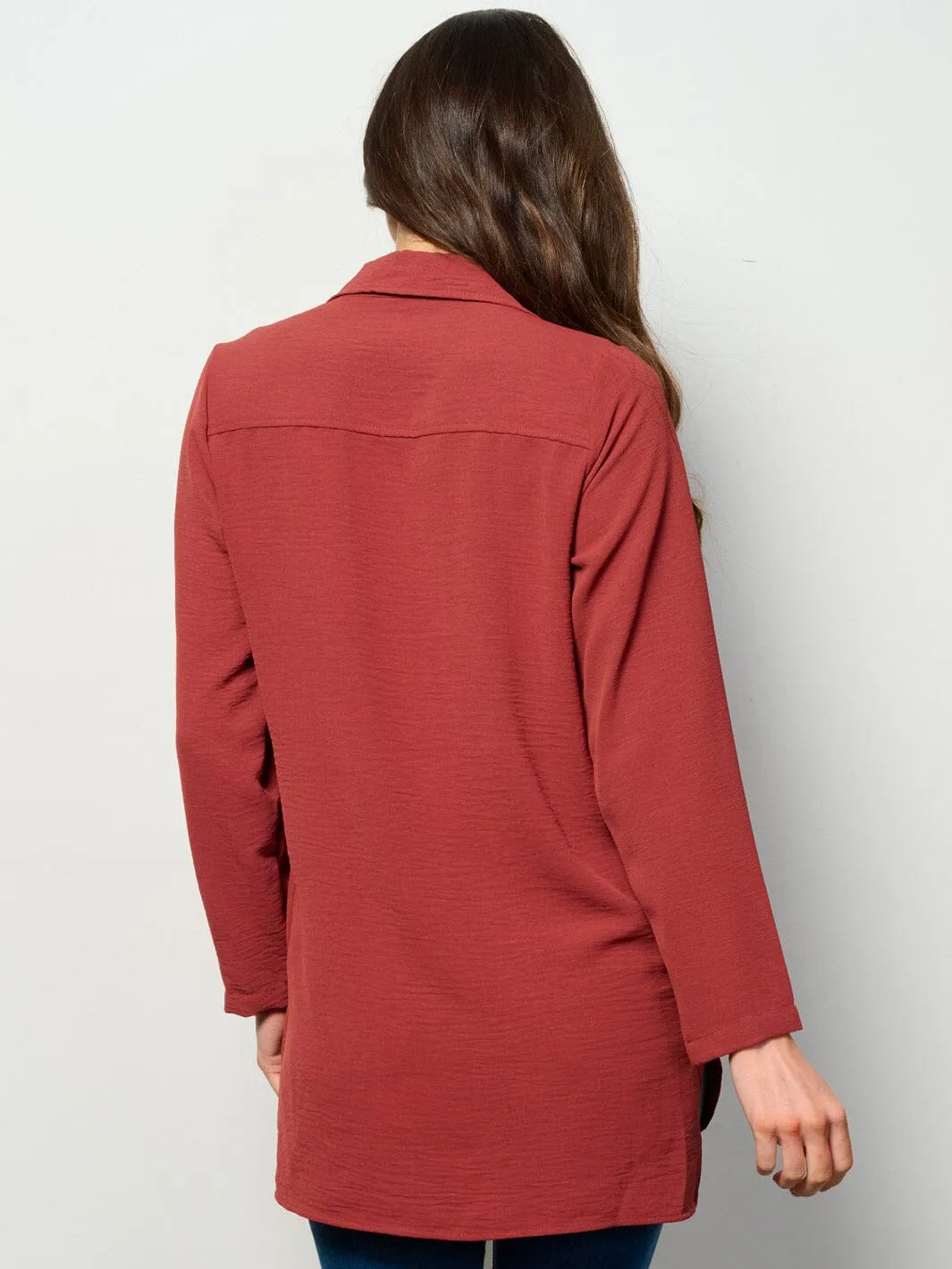 WOMEN'S LONG SLEEVE BUTTON UP FRONT POCKET BLOUSE TOP