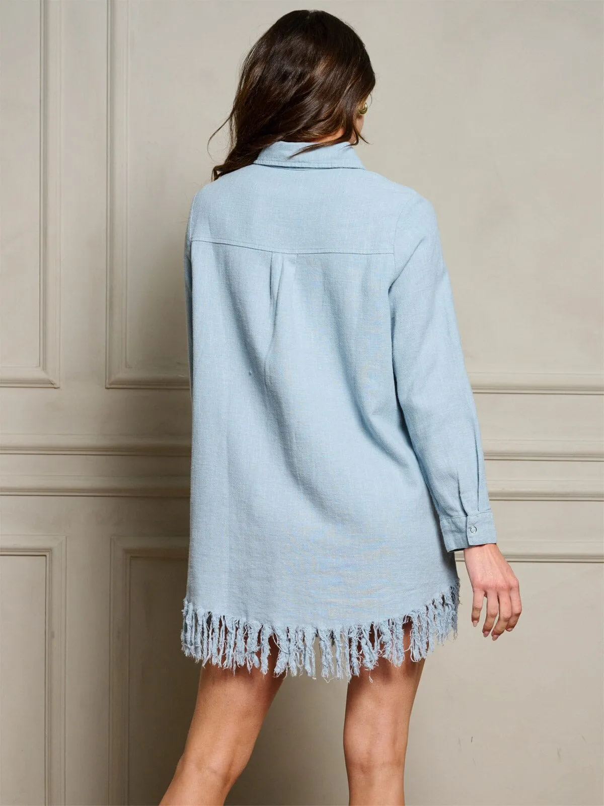 WOMEN'S LONG SLEEVE BUTTON UP FRONT POCKET TRIM DETAILED TOP