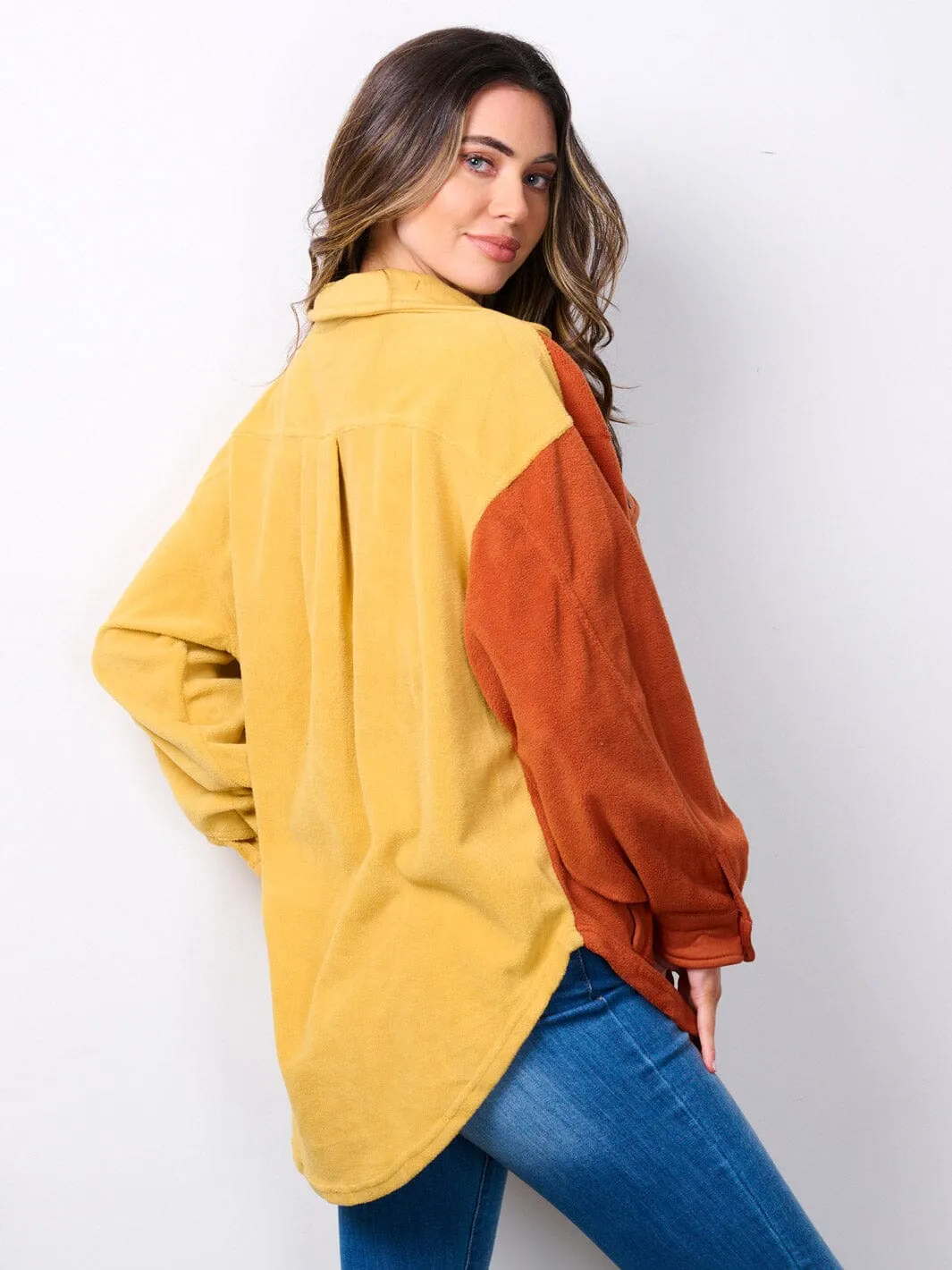 WOMEN'S LONG SLEEVE BUTTON UP OVERSIZED COLORBLOCK TOP