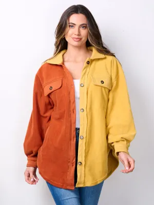 WOMEN'S LONG SLEEVE BUTTON UP OVERSIZED COLORBLOCK TOP