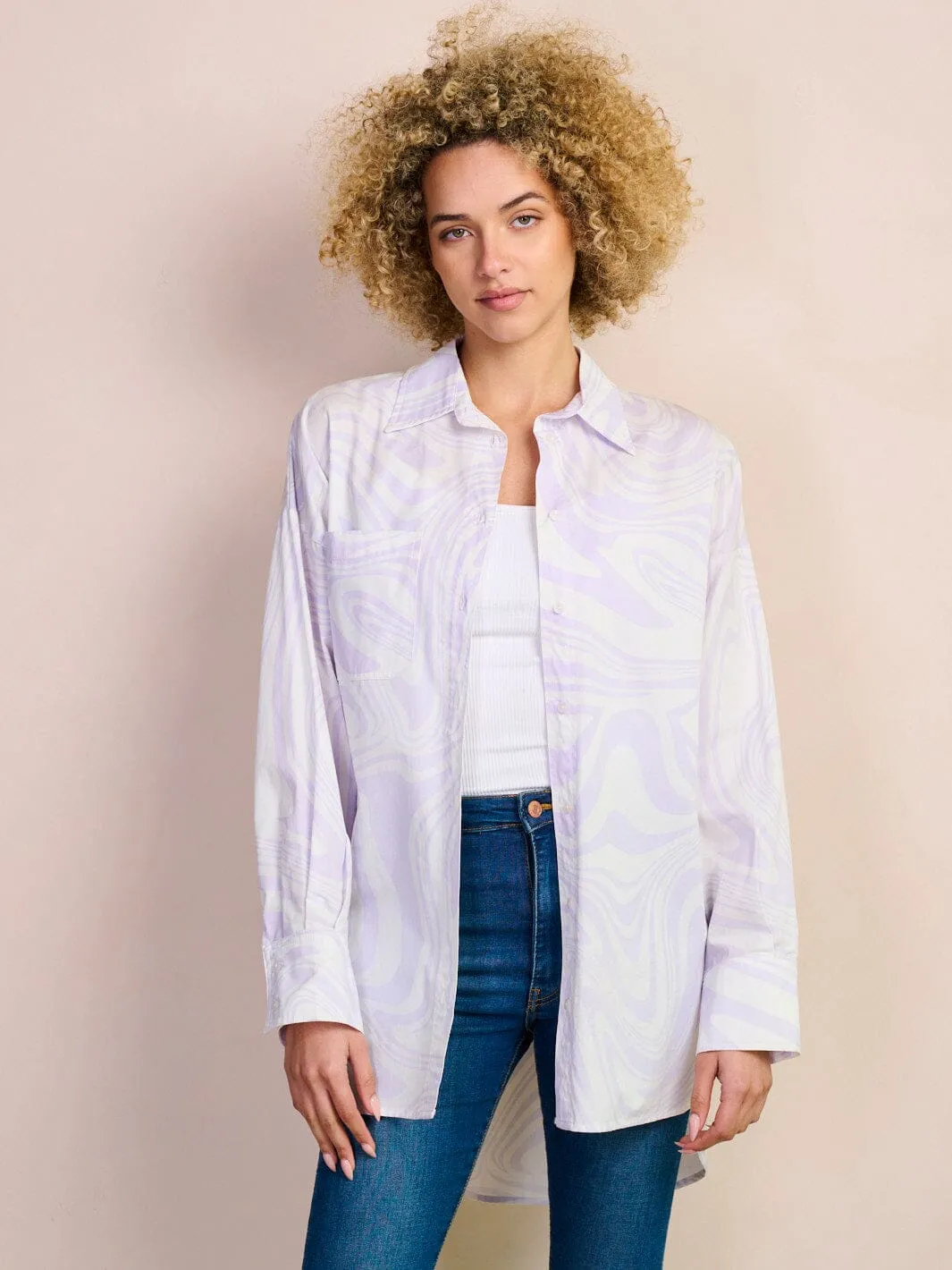 WOMEN'S LONG SLEEVE BUTTON UP OVERSIZED PRINT BLOUSE TOP