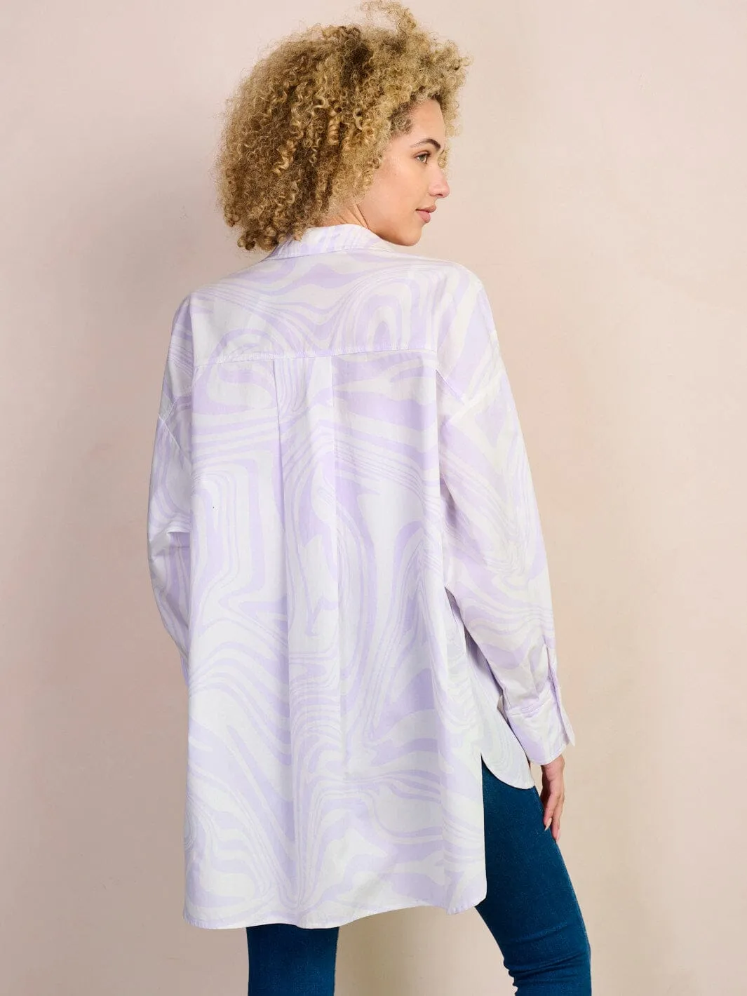 WOMEN'S LONG SLEEVE BUTTON UP OVERSIZED PRINT BLOUSE TOP