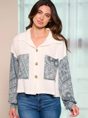 WOMEN'S LONG SLEEVE BUTTON UP POCKETS BLOUSE TOP