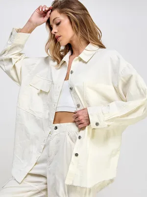 WOMEN'S LONG SLEEVE BUTTON UP POCKETS OVERSIZED TOP