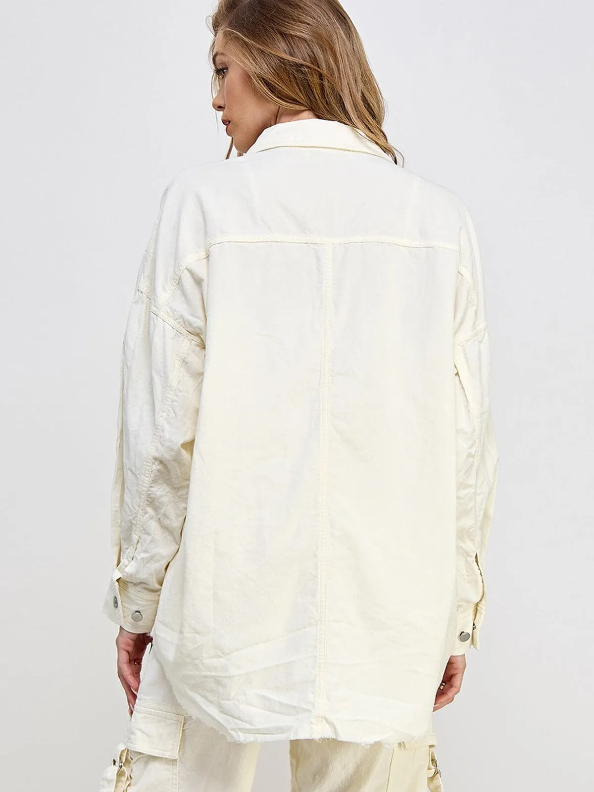 WOMEN'S LONG SLEEVE BUTTON UP POCKETS OVERSIZED TOP