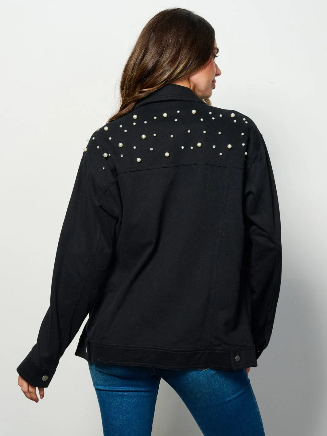 WOMEN'S LONG SLEEVE BUTTON UP POCKETS STUDS DETAILED TOP