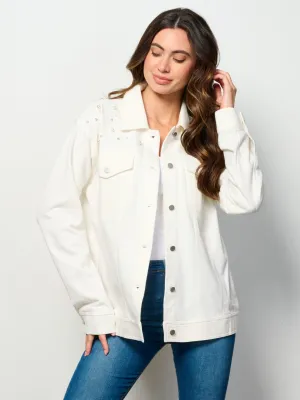 WOMEN'S LONG SLEEVE BUTTON UP POCKETS STUDS DETAILED TOP