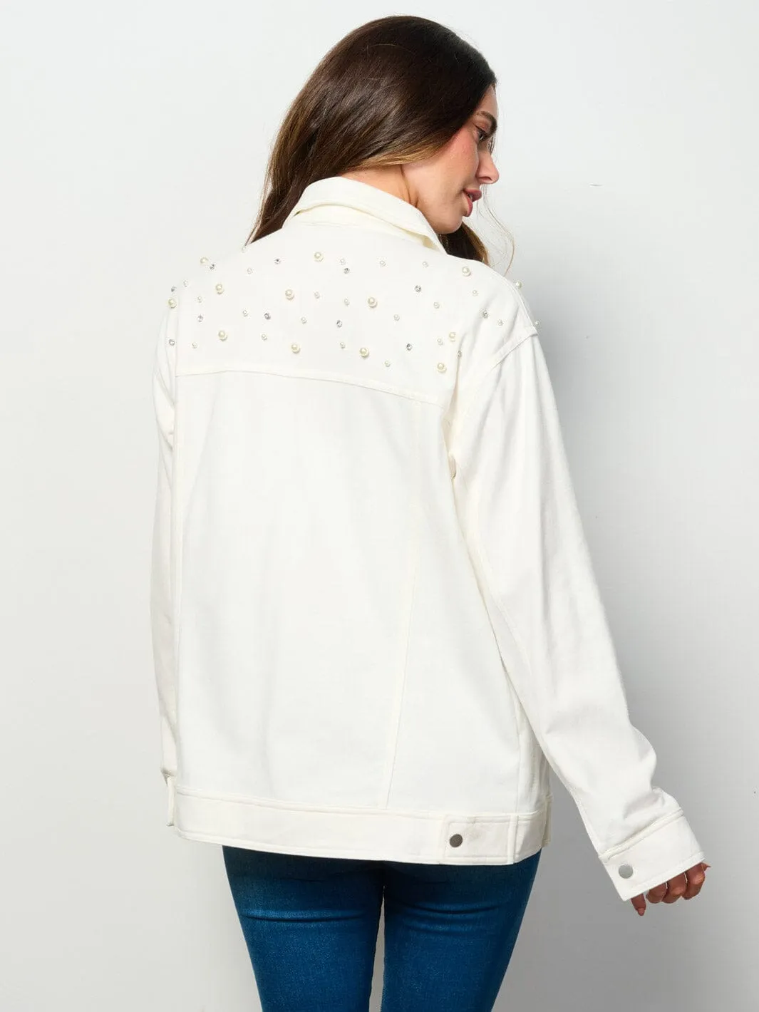 WOMEN'S LONG SLEEVE BUTTON UP POCKETS STUDS DETAILED TOP