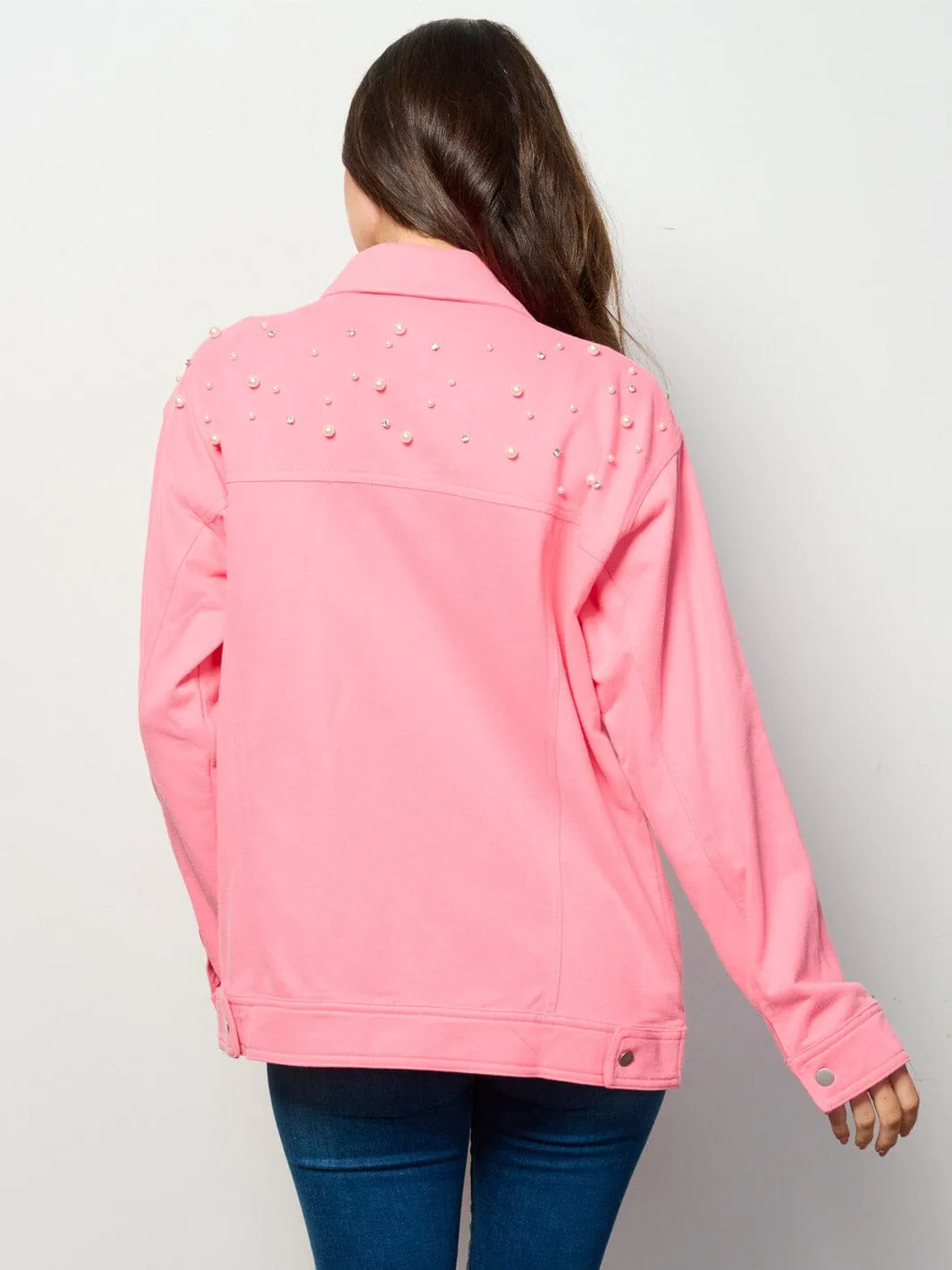 WOMEN'S LONG SLEEVE BUTTON UP POCKETS STUDS DETAILED TOP