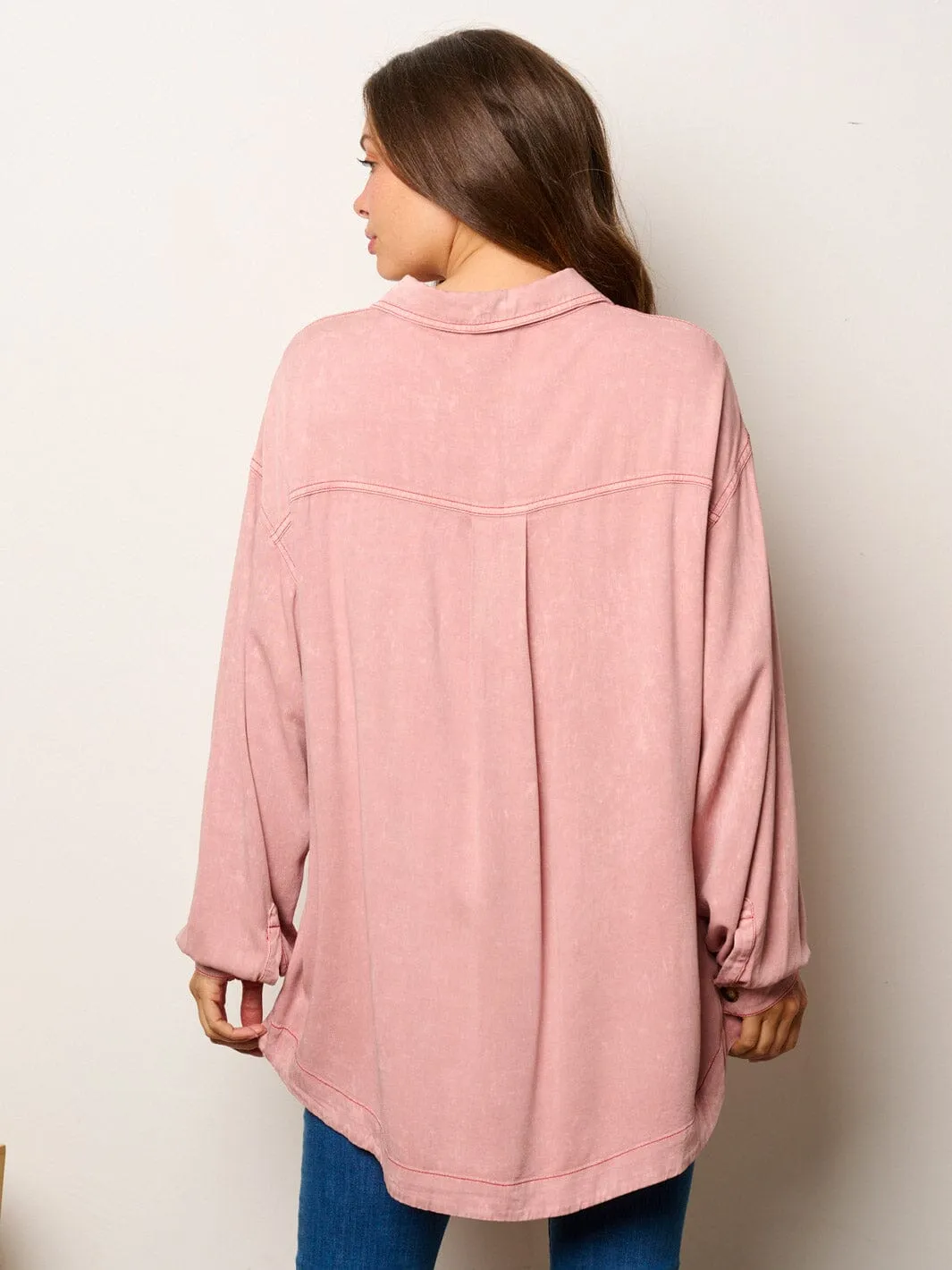 WOMEN'S LONG SLEEVE BUTTONS DETAILED OVERSIZED TUNIC TOP