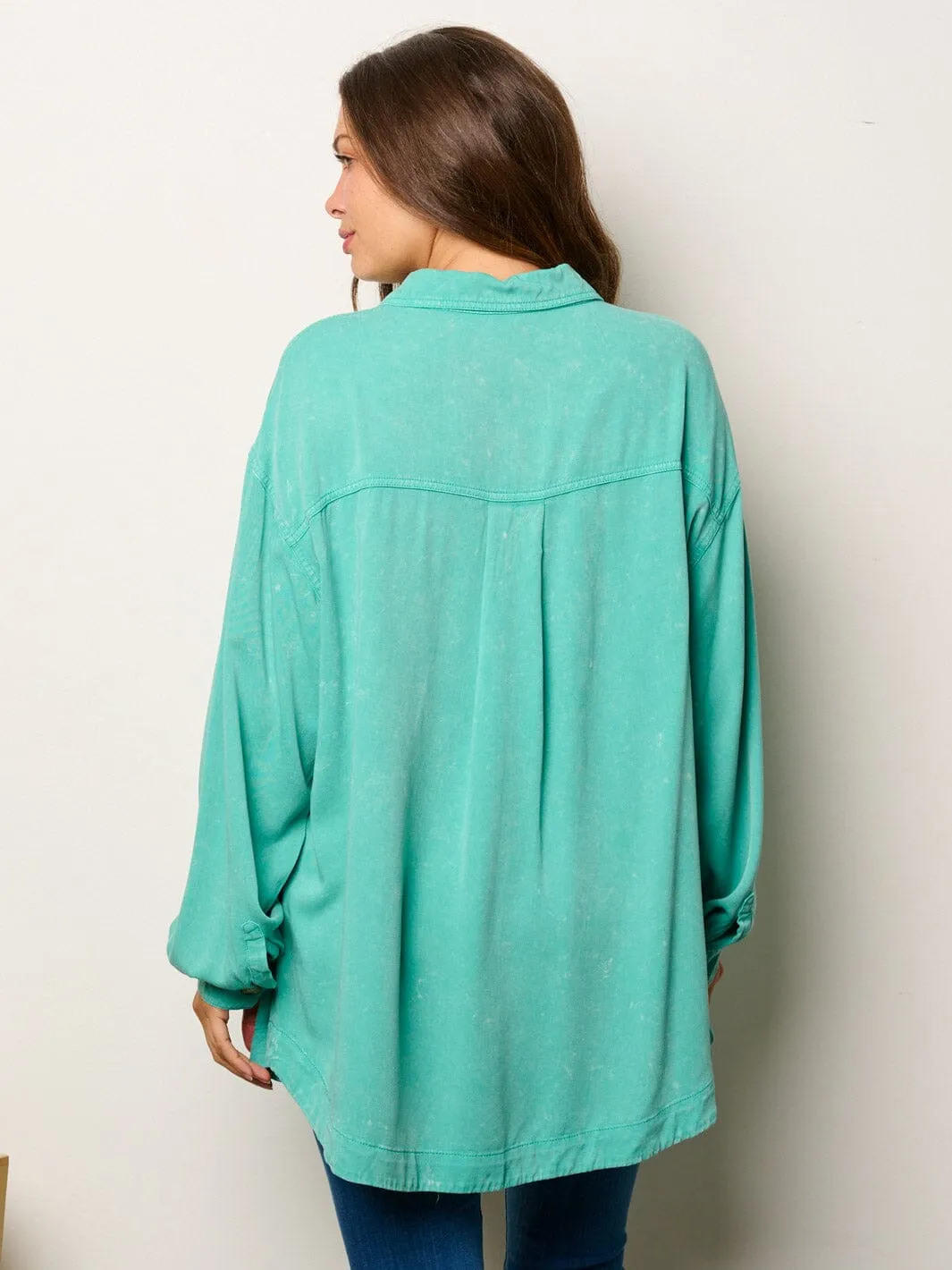 WOMEN'S LONG SLEEVE BUTTONS DETAILED OVERSIZED TUNIC TOP