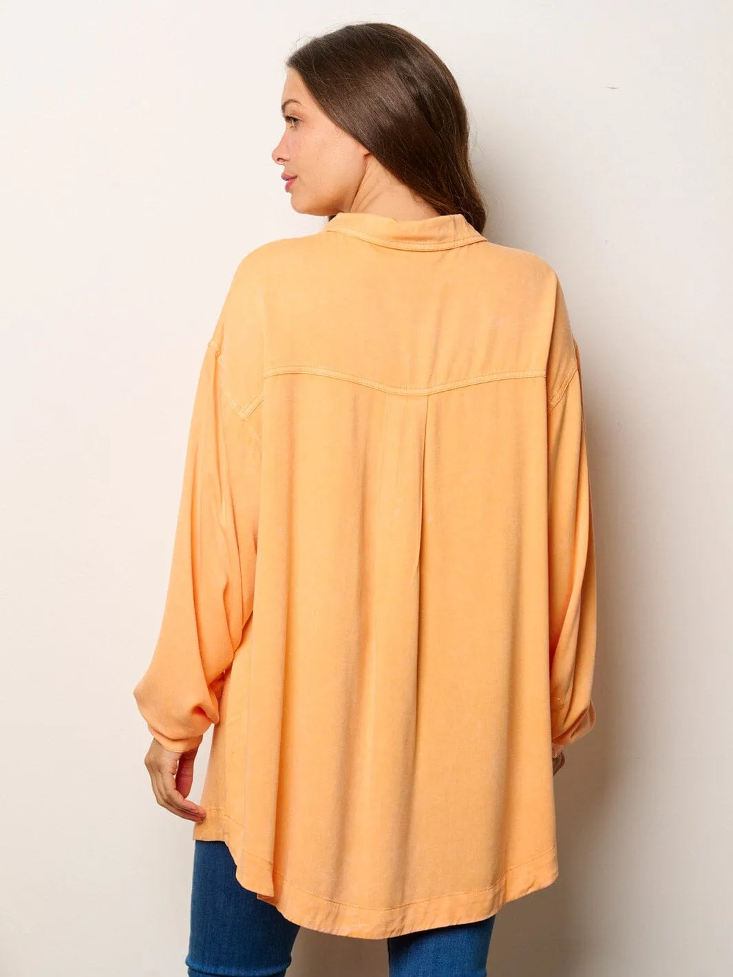 WOMEN'S LONG SLEEVE BUTTONS DETAILED OVERSIZED TUNIC TOP