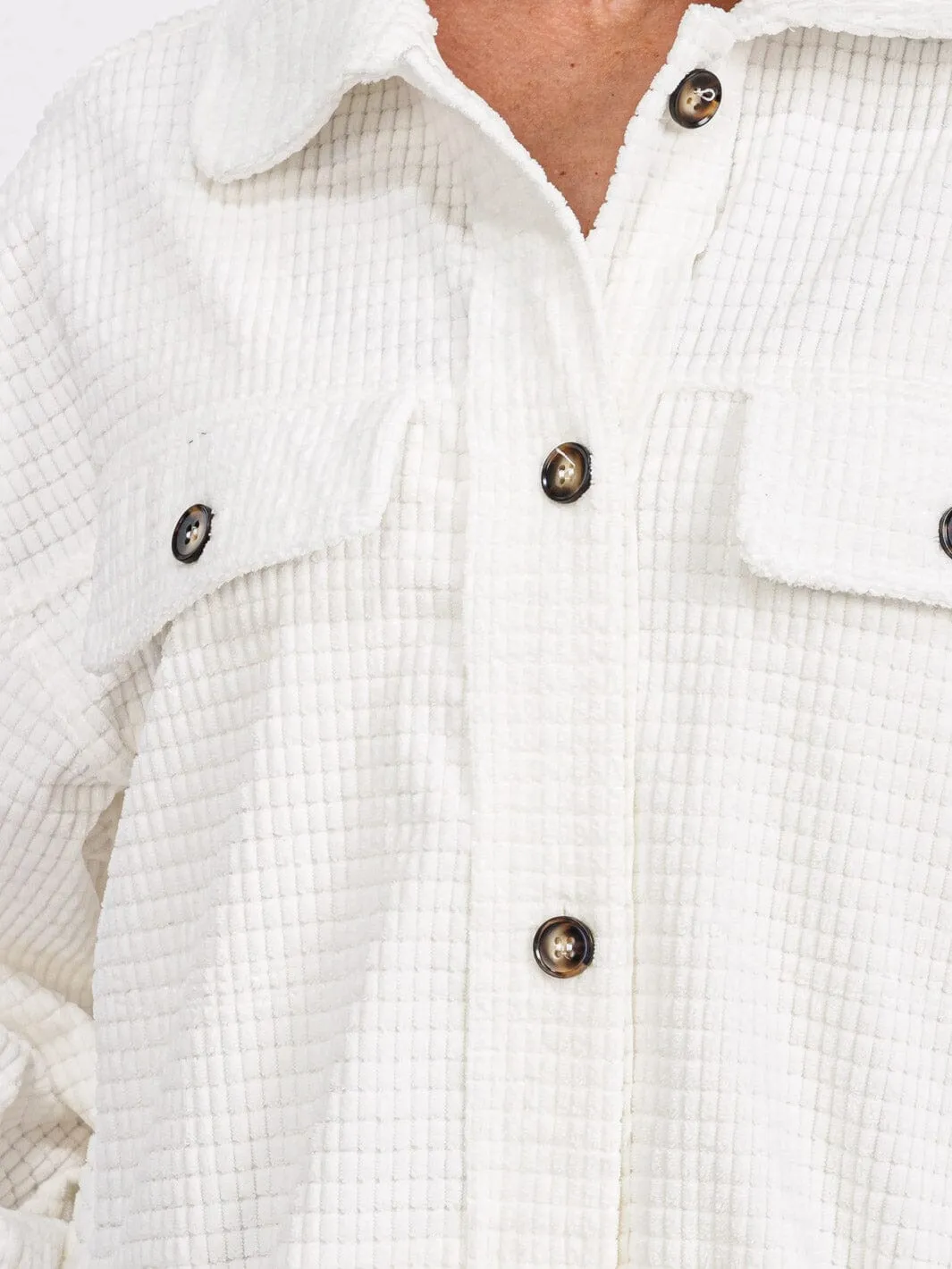 WOMEN'S LONG SLEEVE FRONT POCKETS BUTTON UP OVERSIZED WAFFLE SHACKET