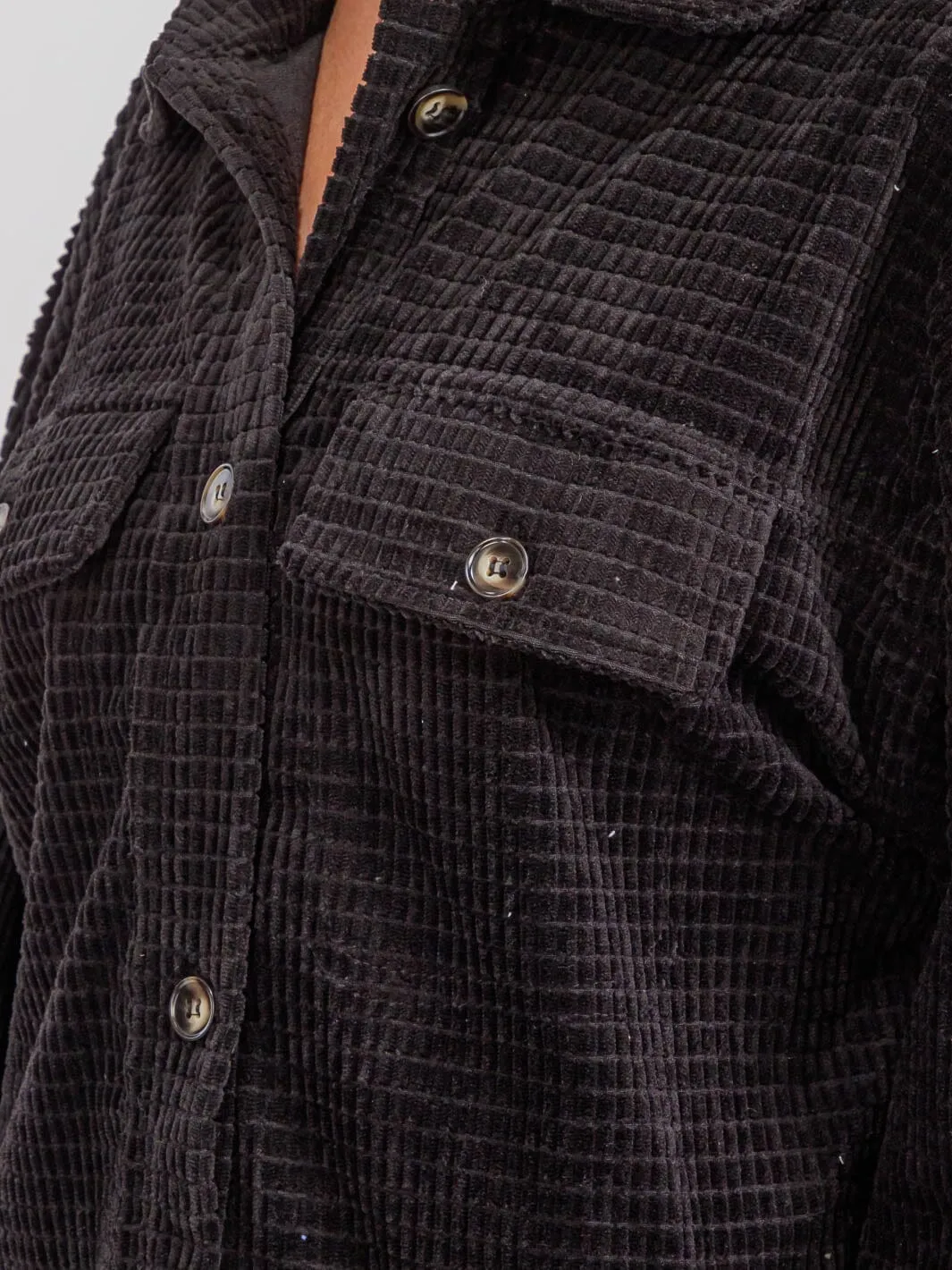 WOMEN'S LONG SLEEVE FRONT POCKETS BUTTON UP OVERSIZED WAFFLE SHACKET