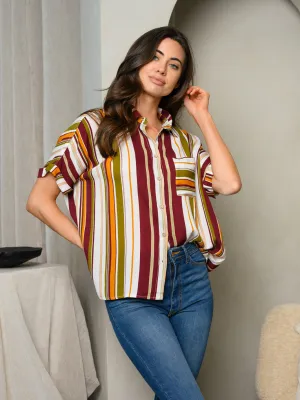 WOMEN'S SHORT SLEEVE BUTTON FRONT COLLAR TOP