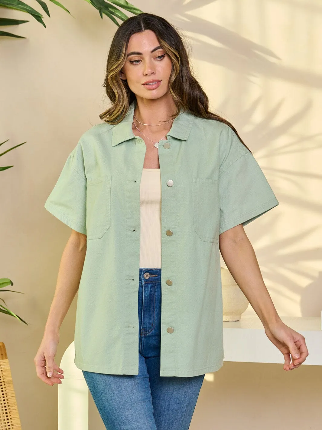 WOMEN'S SHORT SLEEVE BUTTON UP BLOUSE TOP