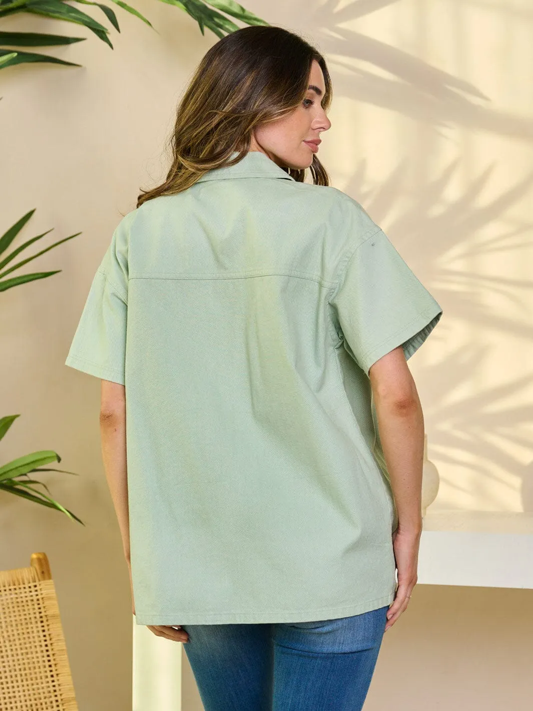 WOMEN'S SHORT SLEEVE BUTTON UP BLOUSE TOP