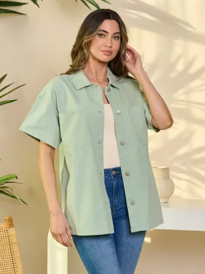 WOMEN'S SHORT SLEEVE BUTTON UP BLOUSE TOP