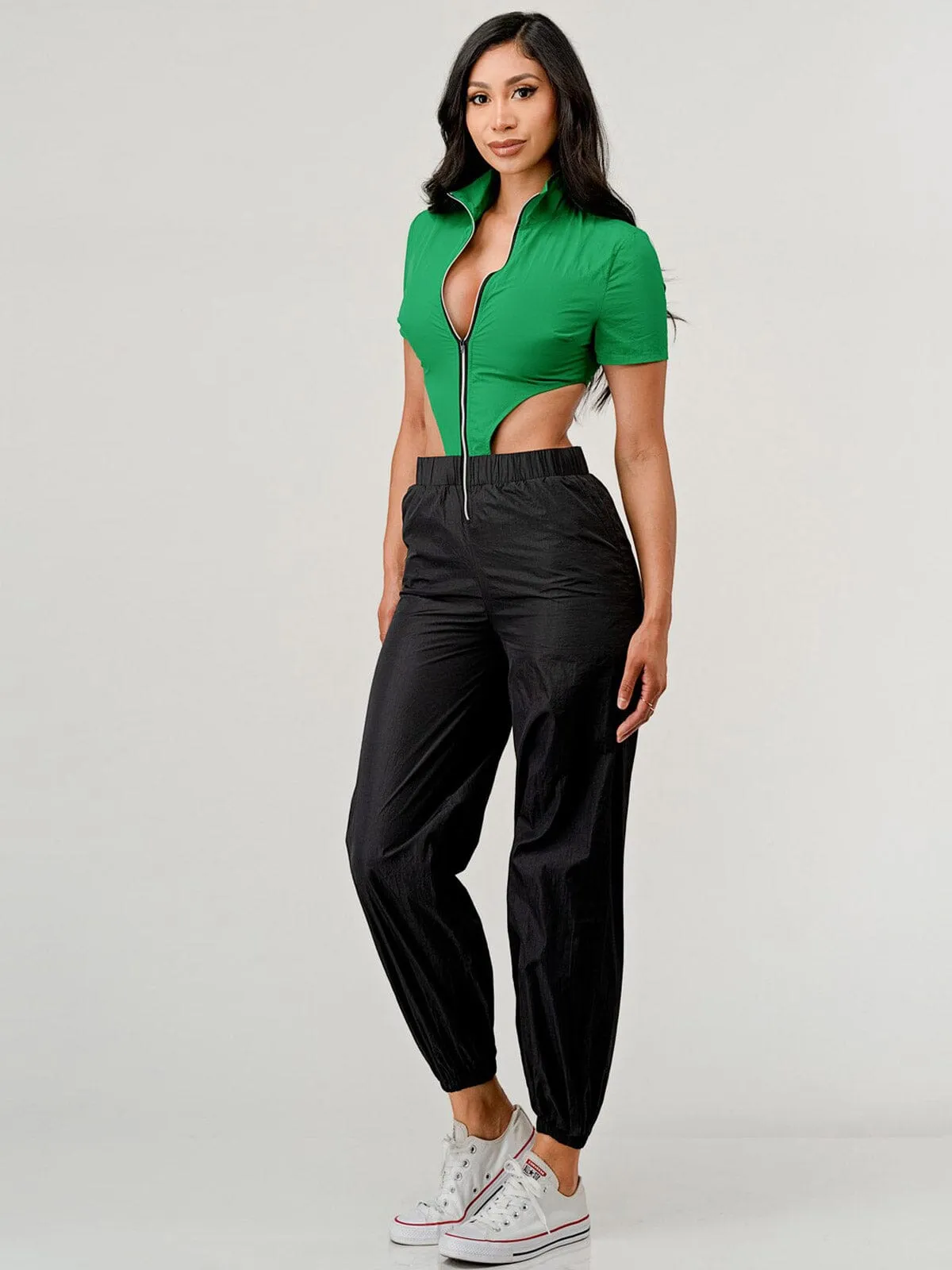 WOMEN'S SLEEVELESS POCKETS CUT OUT JOGGER COLORBLOCK JUMPSUIT