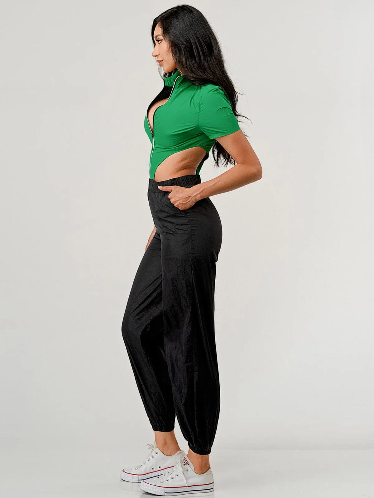 WOMEN'S SLEEVELESS POCKETS CUT OUT JOGGER COLORBLOCK JUMPSUIT