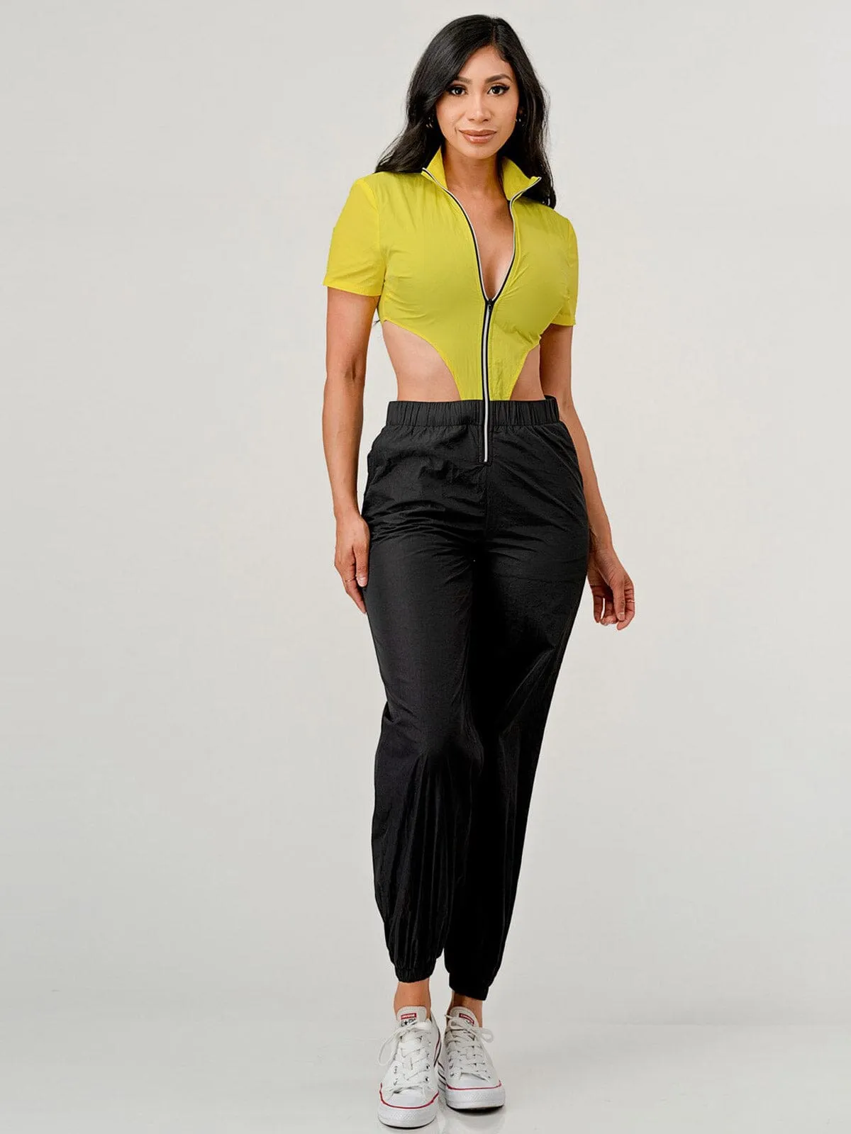 WOMEN'S SLEEVELESS POCKETS CUT OUT JOGGER COLORBLOCK JUMPSUIT