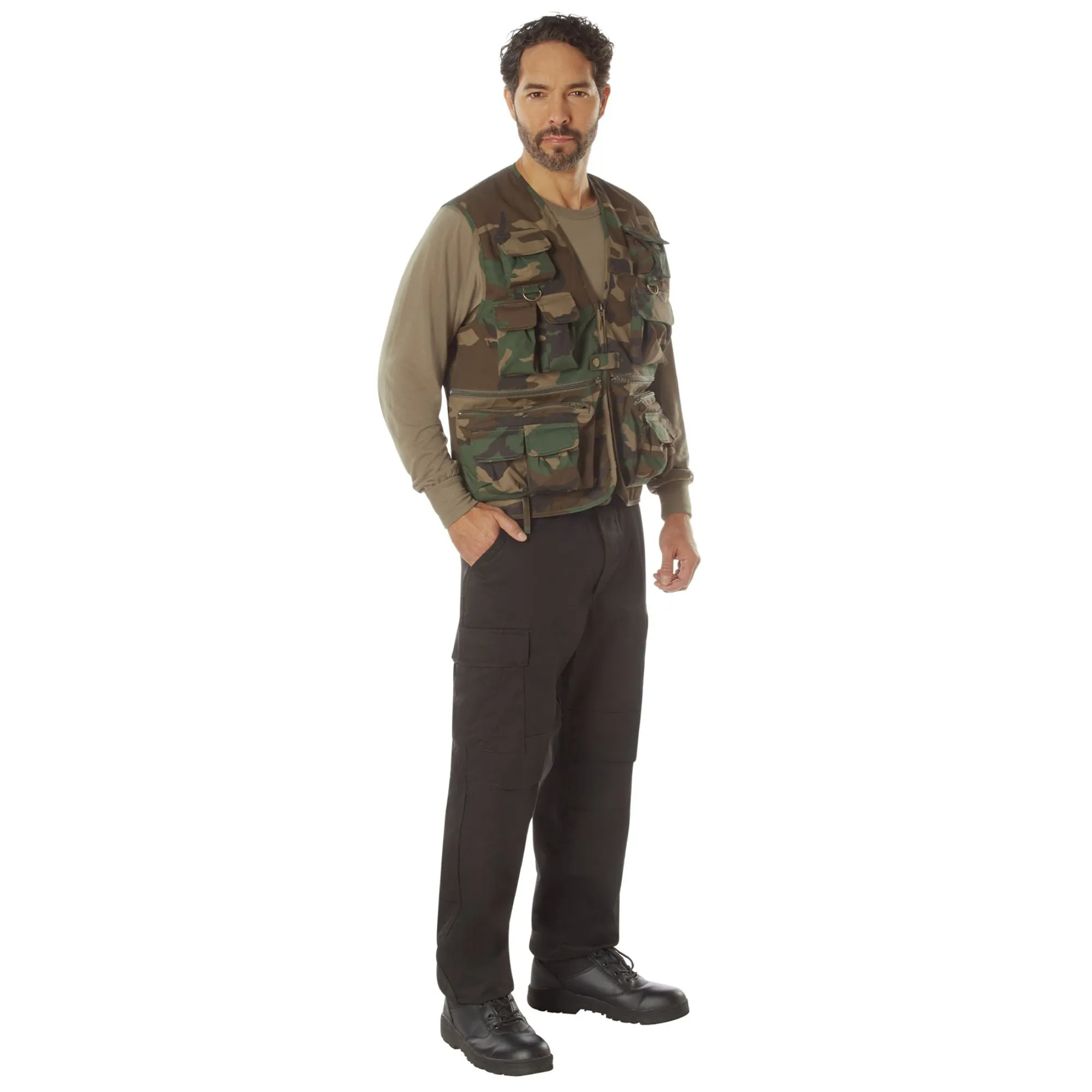 Woodland Camo - Fishing and Travel Vest 17 Pockets